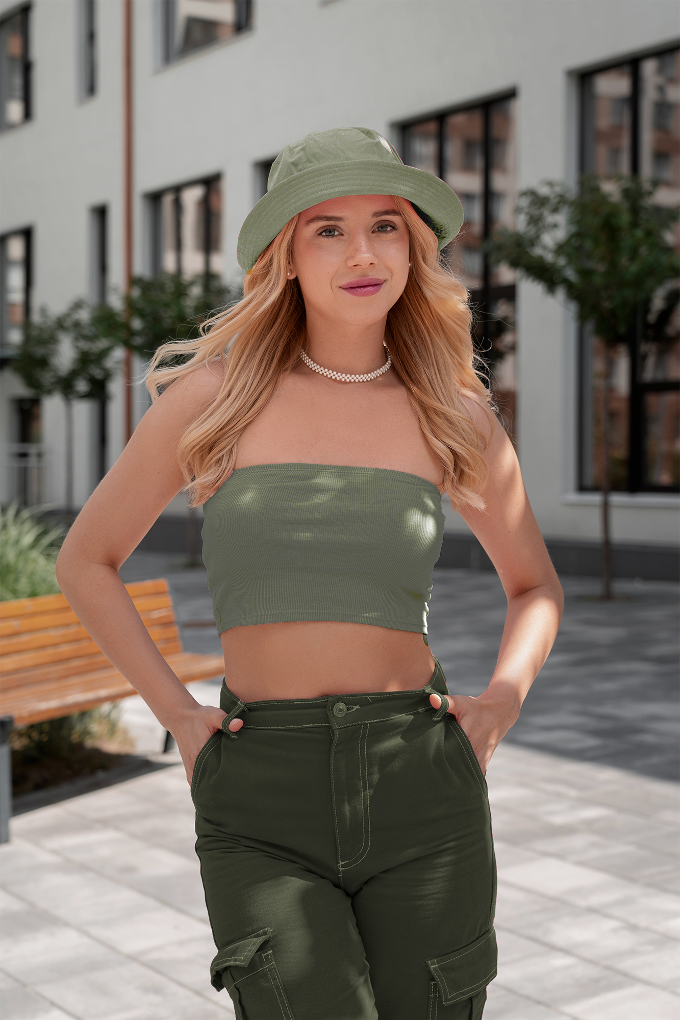 Artichoke Green Tube Crop Top (Women | Bandeau Top)