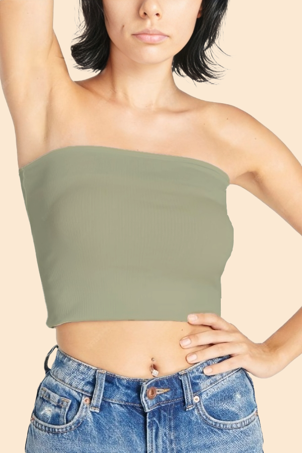 Artichoke Green Tube Crop Top (Women | Bandeau Top)