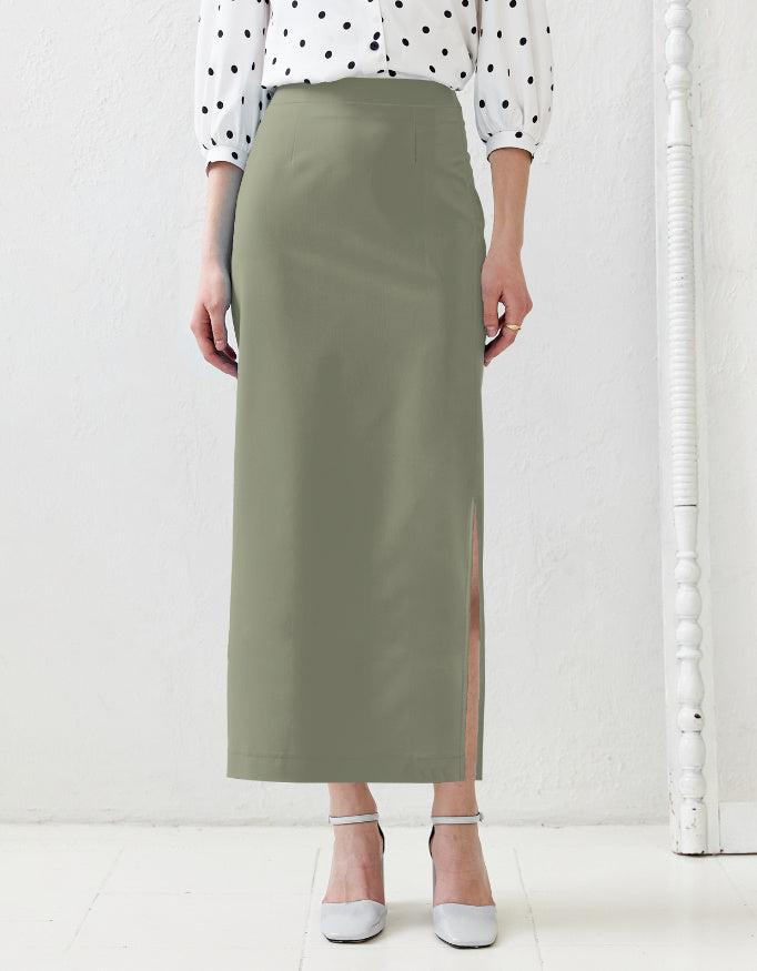 Artichoke Green Slit Pencil Skirt (Women | Long Skirt) – OleSurry