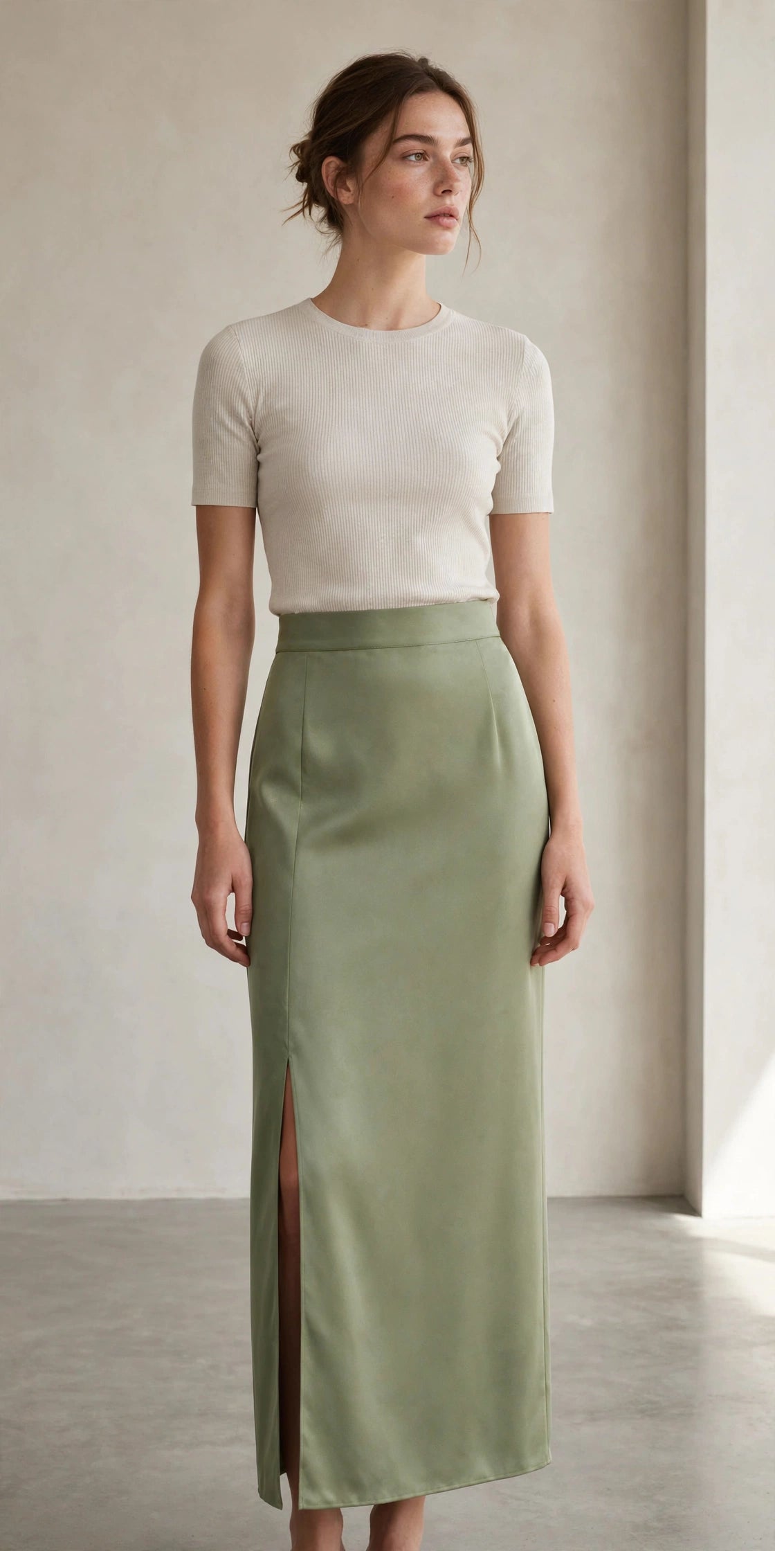 Artichoke Green Slit Pencil Skirt (Women | Long Skirt)