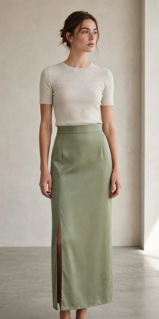 Artichoke Green Slit Pencil Skirt (Women | Long Skirt)