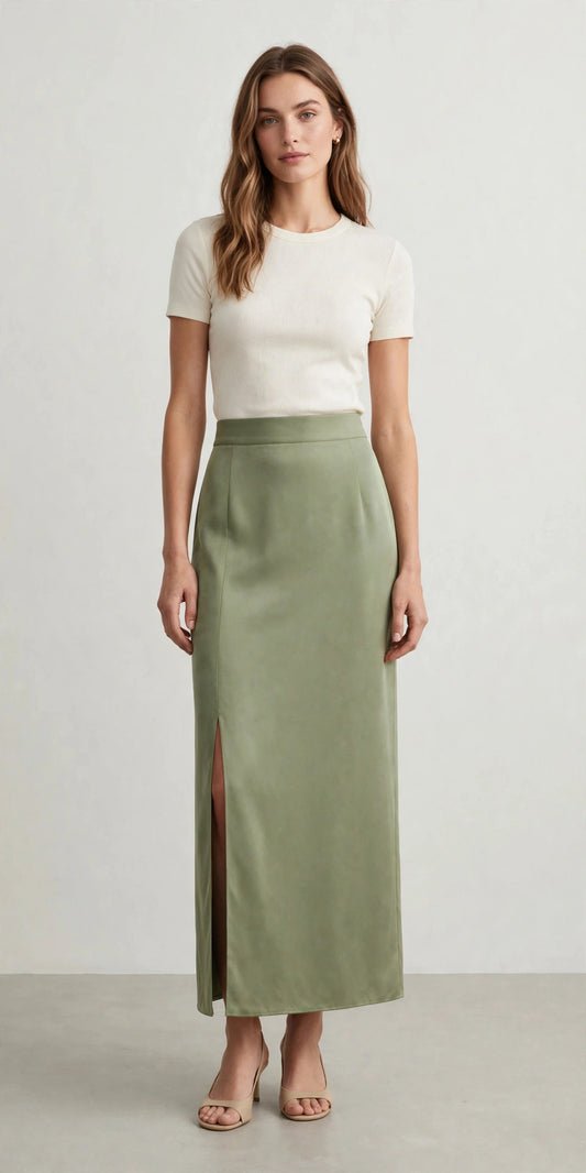 Artichoke Green Slit Pencil Skirt (Women | Long Skirt)