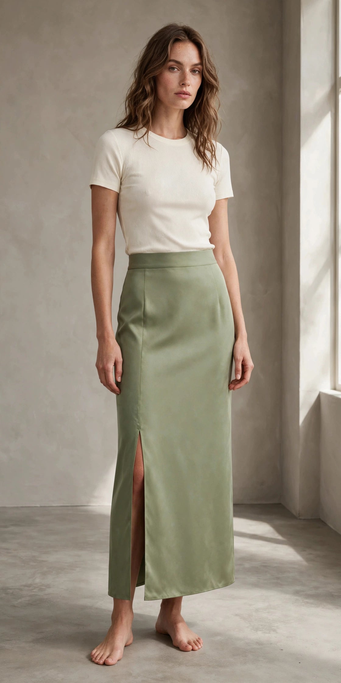 Artichoke Green Slit Pencil Skirt (Women | Long Skirt)