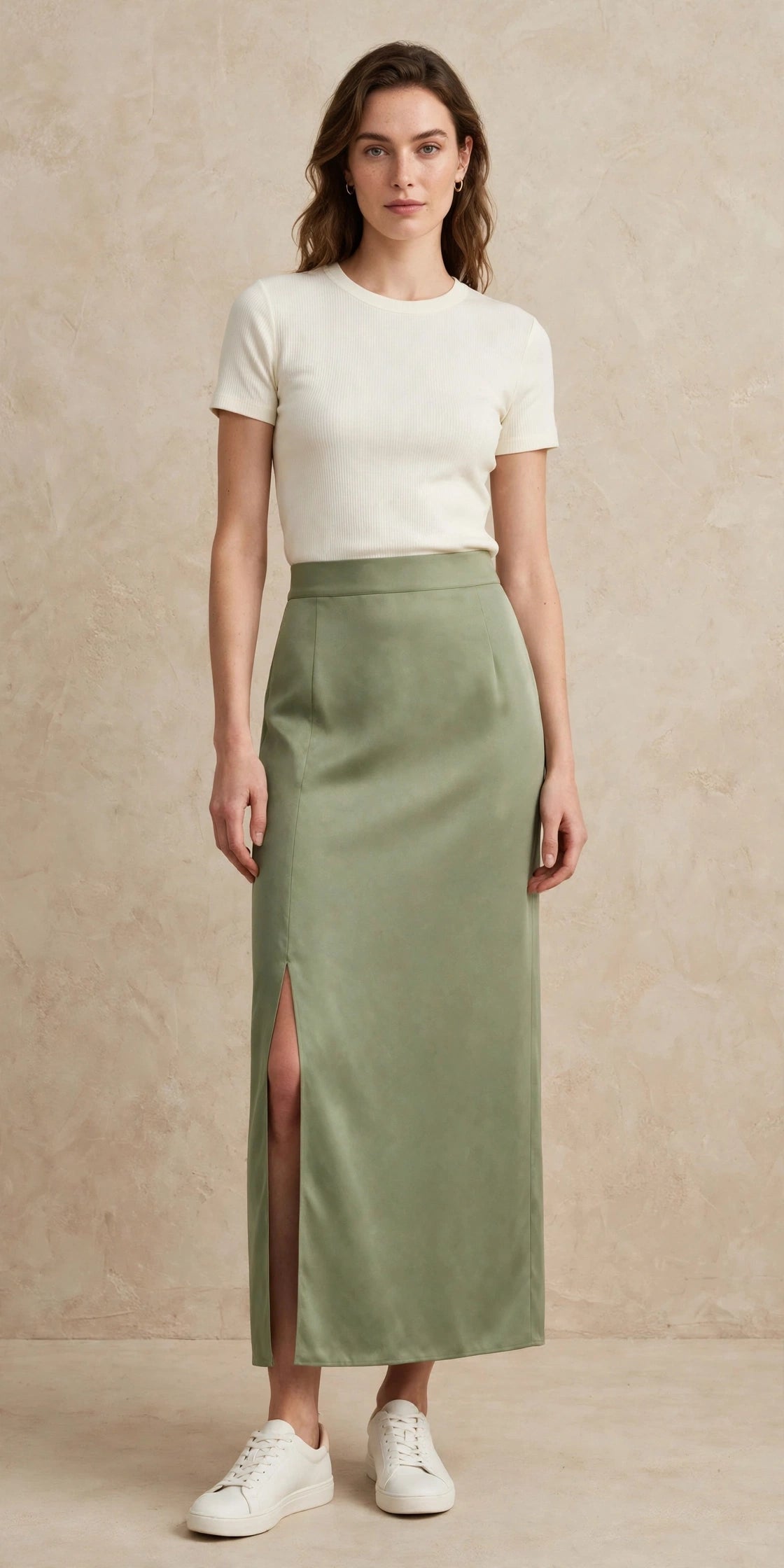 Artichoke Green Slit Pencil Skirt (Women | Long Skirt)